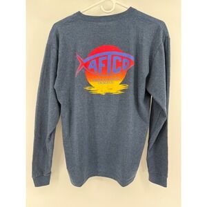 AFCO American Fishing Tackle Co Mens Long Sleeve T Shirt Large Blue Sun Fish